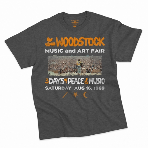 Woodstock Ticket & Symbol Shirt T-Shirt - Classic Heavy Cotton - classicheathergrey