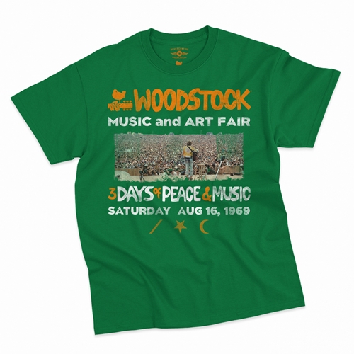 Woodstock Ticket & Symbol Shirt T-Shirt - Classic Heavy Cotton - classickellygreen