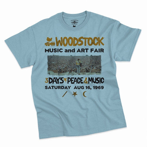 Woodstock Ticket & Symbol Shirt T-Shirt - Classic Heavy Cotton - classiclightblue