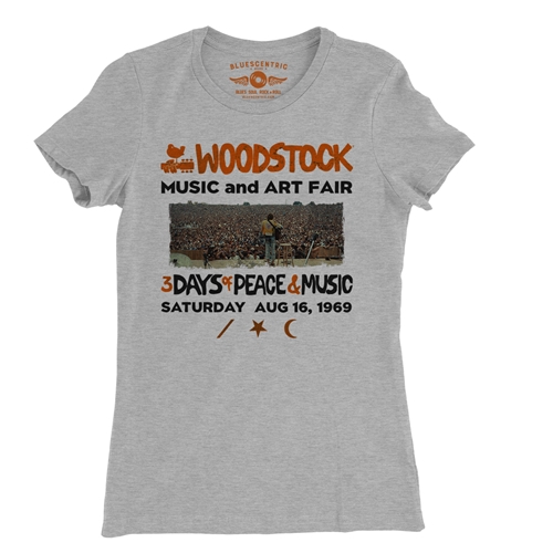 Woodstock Ticket & Symbol Shirt Ladies T Shirt - Relaxed Fit - ladiesathleticheather