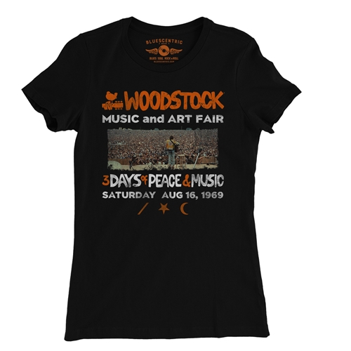 Woodstock Ticket & Symbol Shirt Ladies T Shirt - Relaxed Fit - ladiesblack
