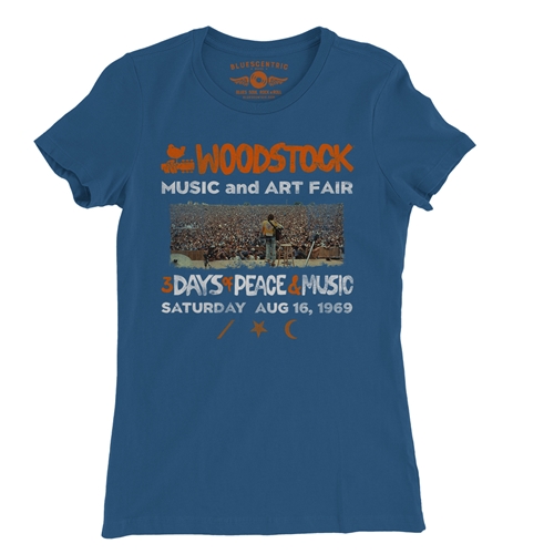 Woodstock Ticket & Symbol Shirt Ladies T Shirt - Relaxed Fit - ladiesblue