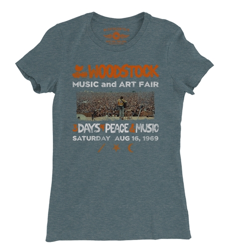 Woodstock Ticket & Symbol Shirt Ladies T Shirt - Relaxed Fit - ladiesheatherdeepteal