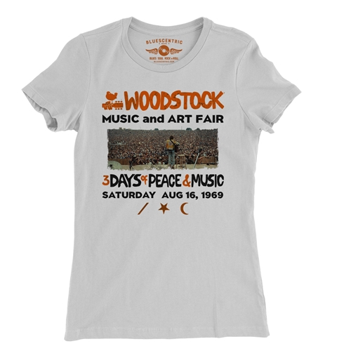 Woodstock Ticket & Symbol Shirt Ladies T Shirt - Relaxed Fit - ladieswhite