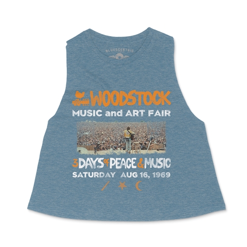 Woodstock Ticket & Symbol Shirt Racerback Crop Top - Women