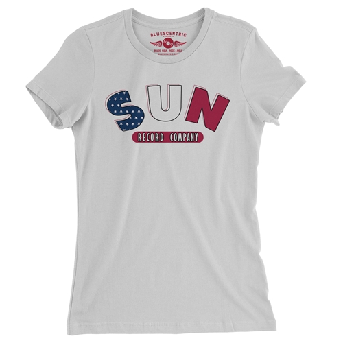All American Sun Records Logo Ladies T Shirt - Relaxed Fit - ladieswhite