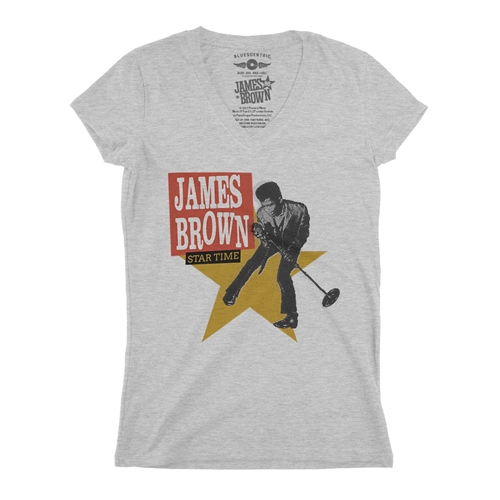 James Brown Star Time V-Neck T Shirt - ladiesathleticheather