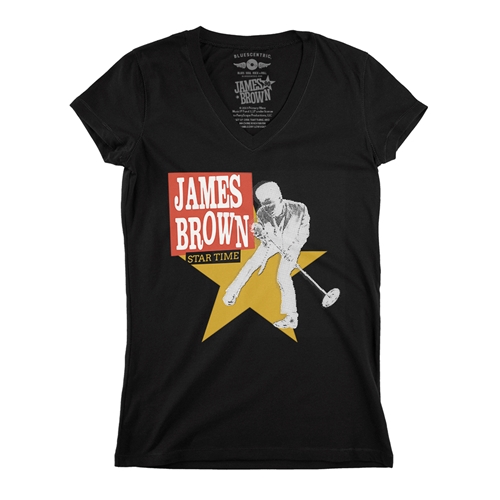 James Brown Star Time V-Neck T Shirt - ladiesblack