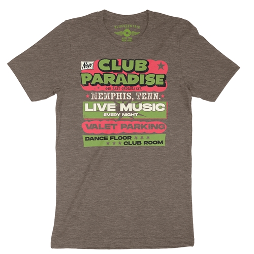 Green Club Paradise Memphis T-Shirt - Lightweight Vintage Style - vintageheatherbrown