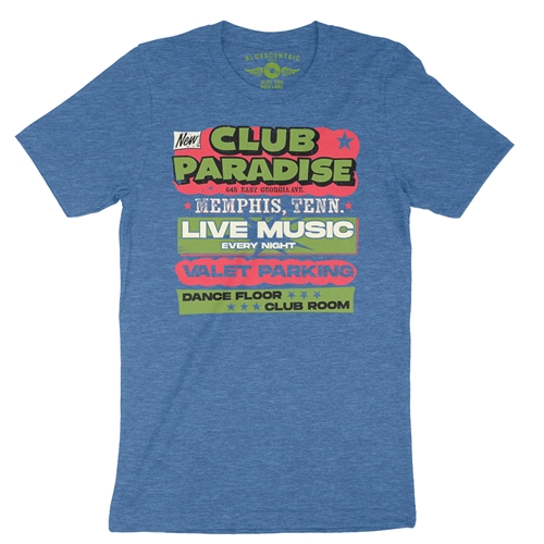 Green Club Paradise Memphis T-Shirt - Lightweight Vintage Style - vintageheatherroyalblue