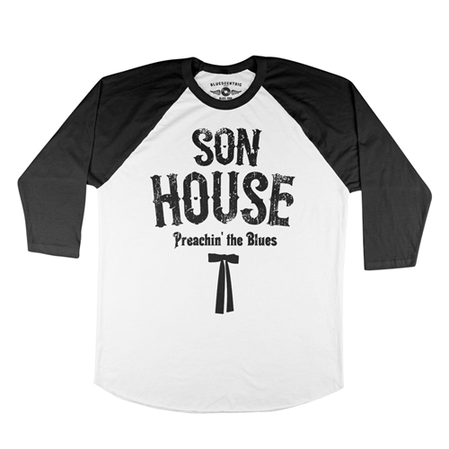Son House Southern Bow Tie Baseball T-Shirt - raglanwhiteblacksleeve