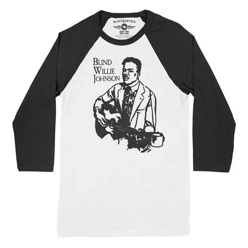 Blind Willie Johnson Line Cut Baseball T-Shirt - raglanwhiteblacksleeve