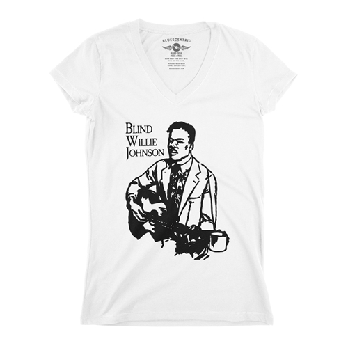 Blind Willie Johnson Line Cut V-Neck T Shirt - Women