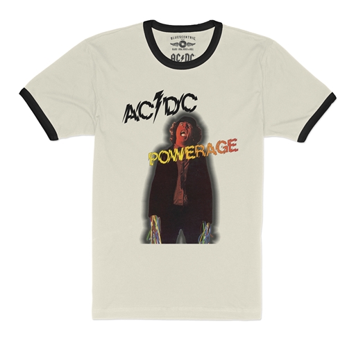 AC/DC Powerage Album Cover Ringer T-Shirt - ringernaturalblacktrim