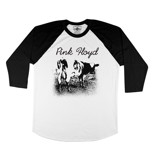 One Color Pink Floyd Atom Heart Mother Baseball T-Shirt - raglanwhiteblacksleeve