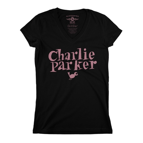 Charlie Parker Mauve Logo V-Neck T Shirt - Women