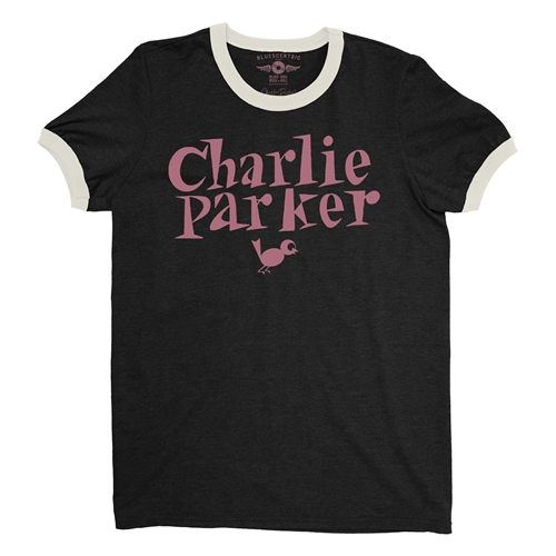 Charlie Parker Mauve Logo Ringer T-Shirt - ringerblackcreamtrim