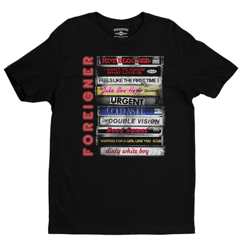 Foreigner Tape Stack T-Shirt - Lightweight Vintage Style - vintageblack