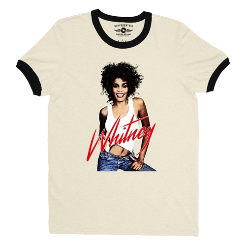 Whitney Houston in Jeans Ringer T-Shirt - ringernaturalblacktrim