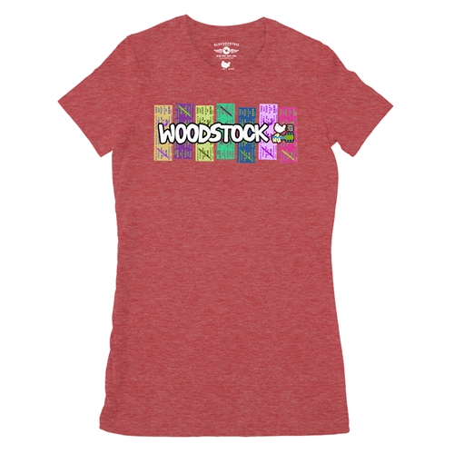 Woodstock Rainbow Concert Ticket Ladies T Shirt - Relaxed Fit - ladiesheatherred