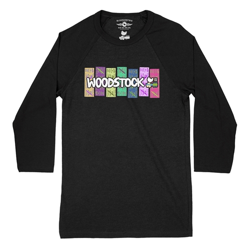 Woodstock Rainbow Concert Ticket Baseball T-Shirt - raglanblackblacksleeve
