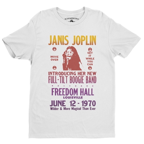 Janis Joplin Full Tilt T-Shirt - Lightweight Vintage Style - white