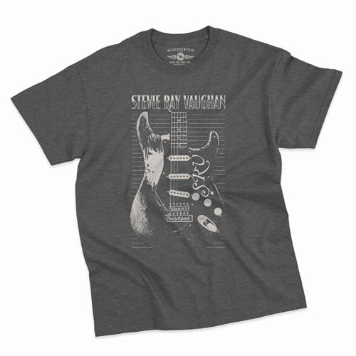 Stevie Ray Vaughan Guitar T-Shirt - Classic Heavy Cotton - classicheathergrey