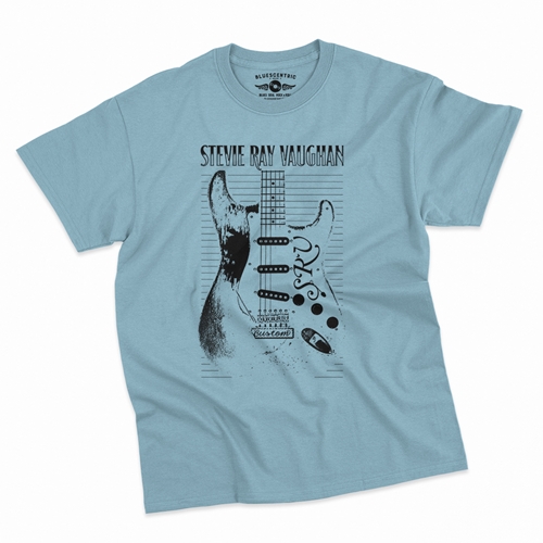 Stevie Ray Vaughan Guitar T-Shirt - Classic Heavy Cotton - classiclightblue