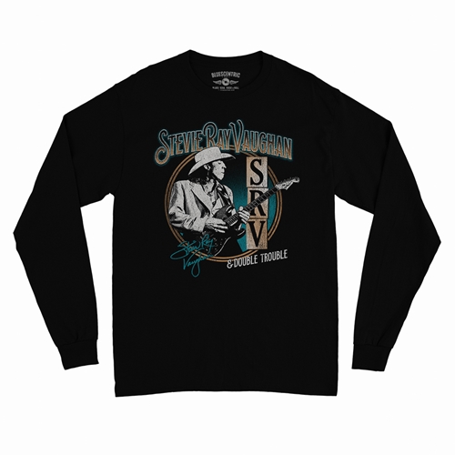 Stevie Ray Vaughan Circle Guitar Long Sleeve T-Shirt - longsleeveblack