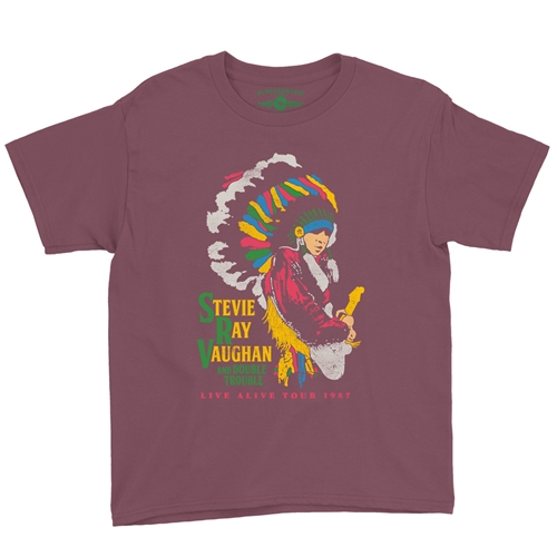 Stevie Ray Vaughan 1987 Vintage Tour Youth T-Shirt - Lightweight Vintage Children & Toddlers - youthheathermaroon