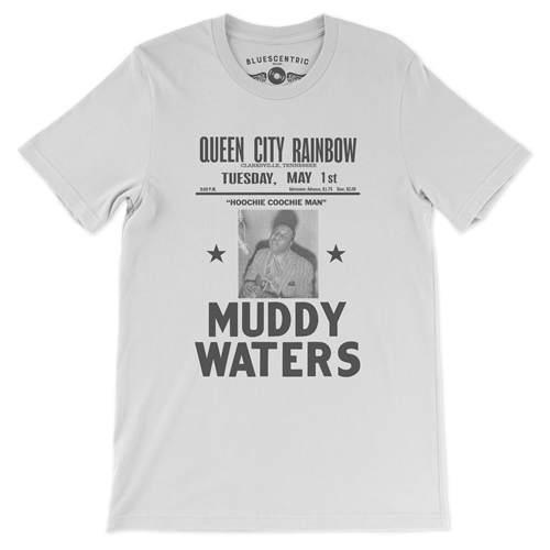 Muddy Waters 50s Poster T-Shirt - Lightweight Vintage Style - white