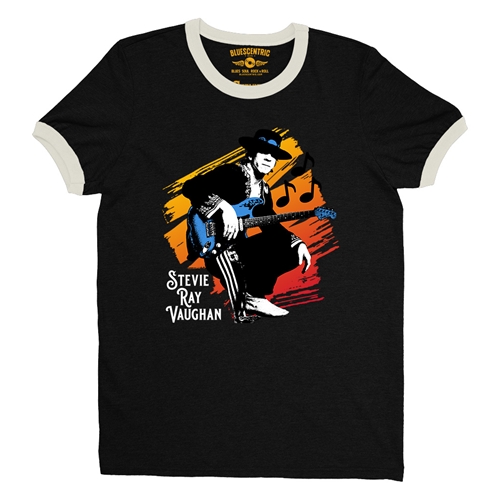 Stevie Ray Vaughan Texas Sunrise Ringer T-Shirt - ringerblackcreamtrim