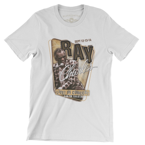 Ray Charles Concert Poster T-Shirt - Lightweight Vintage Style - white