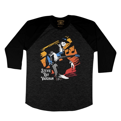 Stevie Ray Vaughan Texas Sunrise Baseball T-Shirt - raglanblackblacksleeve