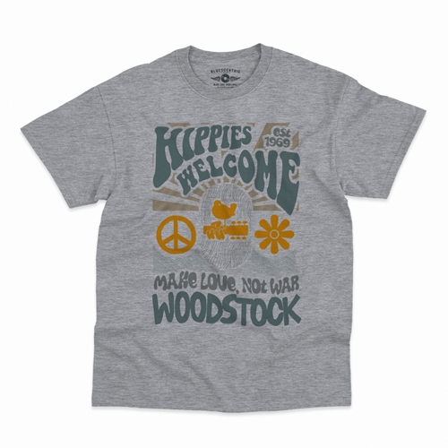 Hippies Welcome Love Woodstock T-Shirt - Classic Heavy Cotton - classicathleticheather