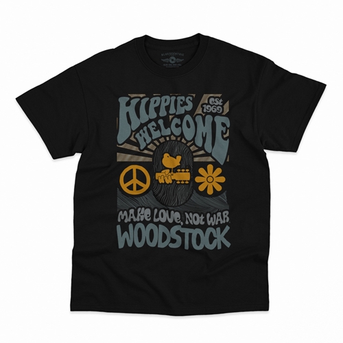 Hippies Welcome Love Woodstock T-Shirt - Classic Heavy Cotton - classicblack