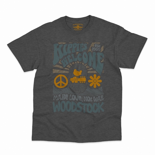 Hippies Welcome Love Woodstock T-Shirt - Classic Heavy Cotton - classicheathergrey