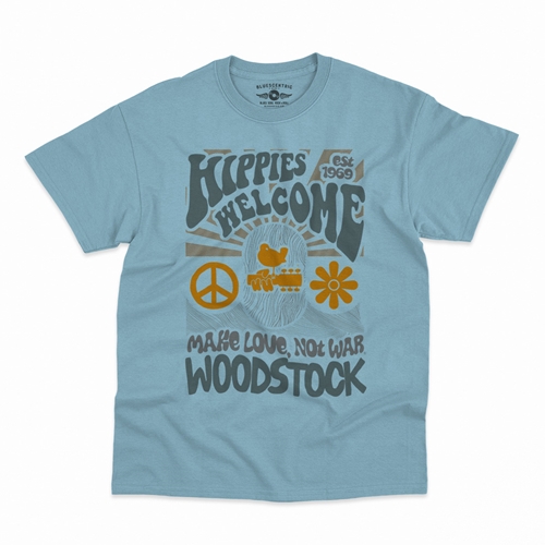 Hippies Welcome Love Woodstock T-Shirt - Classic Heavy Cotton - classiclightblue