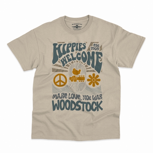 Hippies Welcome Love Woodstock T-Shirt - Classic Heavy Cotton - classicsand