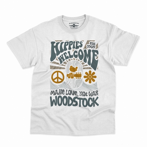 Hippies Welcome Love Woodstock T-Shirt - Classic Heavy Cotton - classicwhite