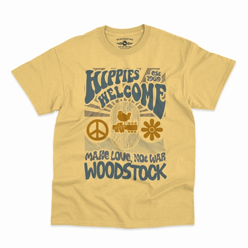 Hippies Welcome Love Woodstock T-Shirt - Classic Heavy Cotton - classicyellow