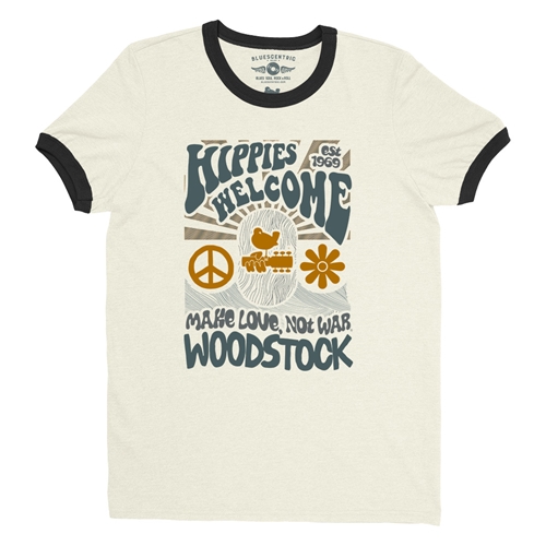 Hippies Welcome Love Woodstock Ringer T-Shirt - ringernaturalblacktrim