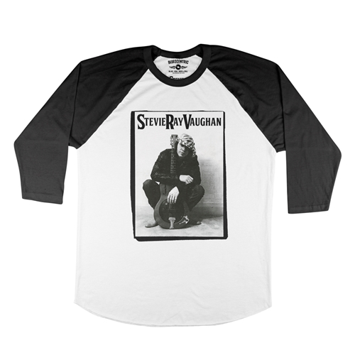 Candid Stevie Ray Vaughan Resonator Baseball T-Shirt - raglanwhiteblacksleeve