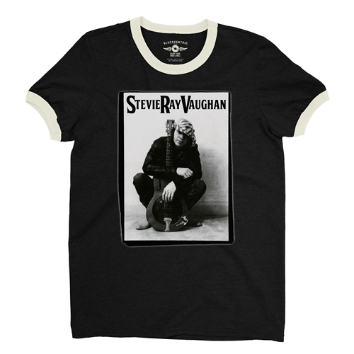 Candid Stevie Ray Vaughan Resonator Ringer T-Shirt - ringerblackcreamtrim