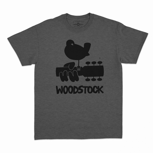 Woodstock Black Bird & Guitar Logo T-Shirt - Classic Heavy Cotton - classicheathergrey