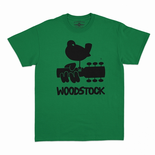 Woodstock Black Bird & Guitar Logo T-Shirt - Classic Heavy Cotton - classickellygreen