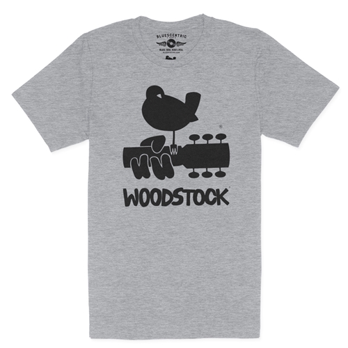 Woodstock Black Bird & Guitar Logo T-Shirt - Lightweight Vintage Style - vintageathleticheather