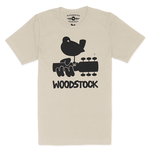 Woodstock Black Bird & Guitar Logo T-Shirt - Lightweight Vintage Style - vintagecream