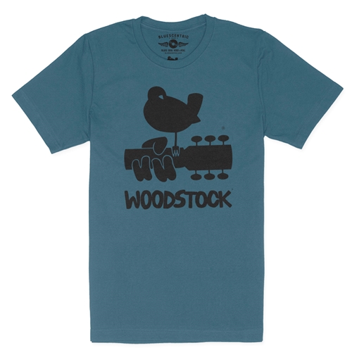 Woodstock Black Bird & Guitar Logo T-Shirt - Lightweight Vintage Style - vintagedeepteal
