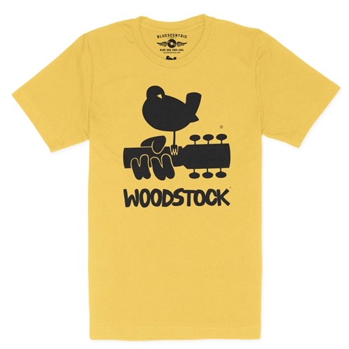 Woodstock Black Bird & Guitar Logo T-Shirt - Lightweight Vintage Style - vintagemaizeyellow